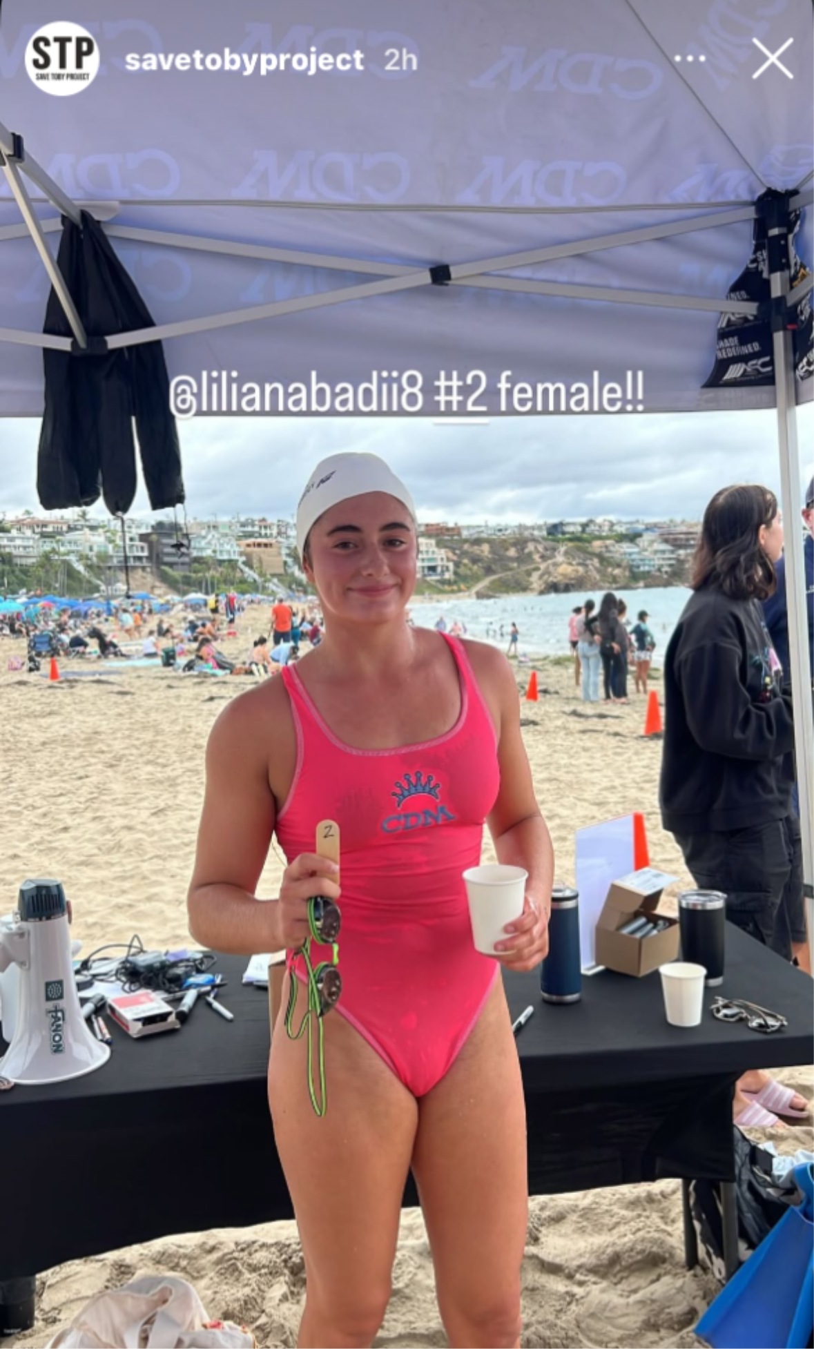Liliana at CDM beach lifeguard event — #2 female finish